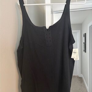 Aerie Black Tank Top with Button Detail